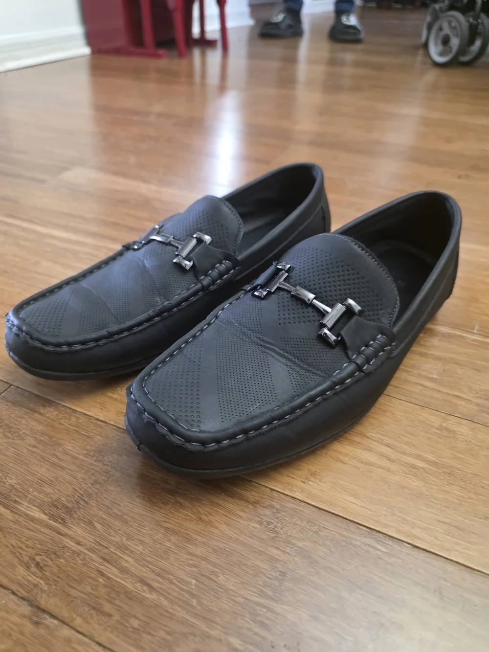 Men's Black Slip-On Driving Loafers with Metal Bit